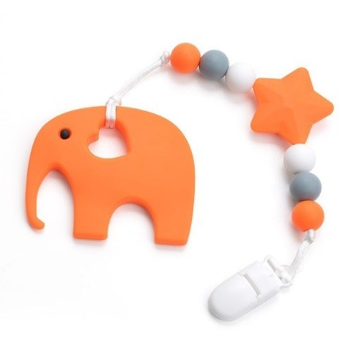 Siliconen bijtring in de vorm van een olifant J3531 oranje