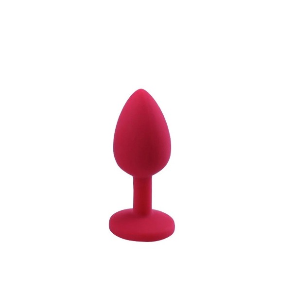 Siliconen buttplug met uitneembare steen maat M 3,5 x 8,5 cm discrete verpakking rood