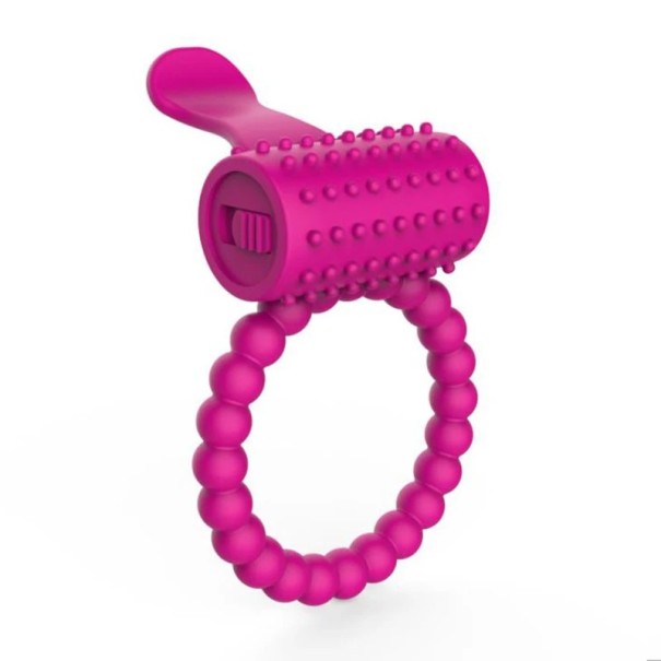 Siliconen choke ring met trillend opzetstuk voor stimulatie van de clitoris, waterdicht. Discrete verpakking roze