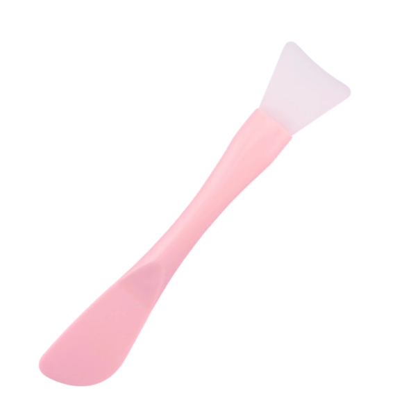 Siliconen gezichtsmaskerborstel 16,5 cm, dubbel gebruik, zachte kop en schraper, gezichtsmaskerapplicator, kunststof handvat roze