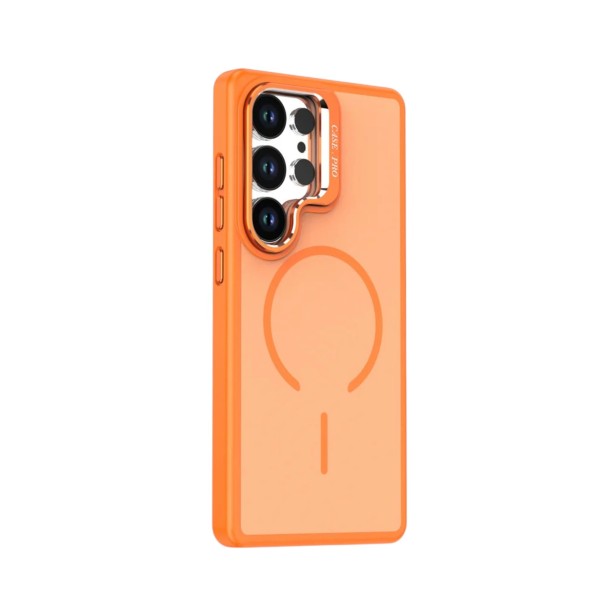 Siliconen hoes voor Samsung Galaxy S24 Ultra met uitklapbare standaard Ondersteuning voor draadloos opladen Beschermhoes voor mobiel oranje