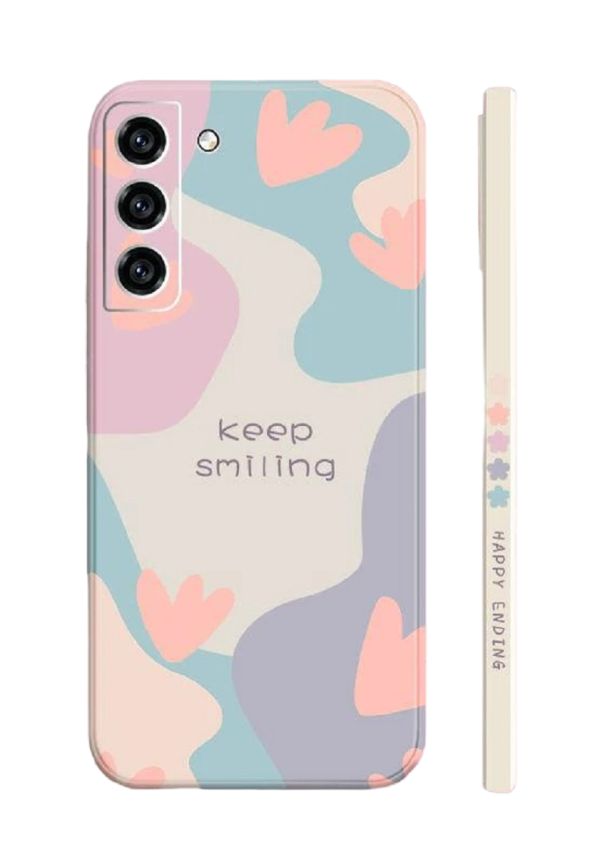 Siliconen hoesje met abstract motief en de inscriptie &quot;Keep Smiling&quot; voor Samsung Galaxy S23 Plus 1