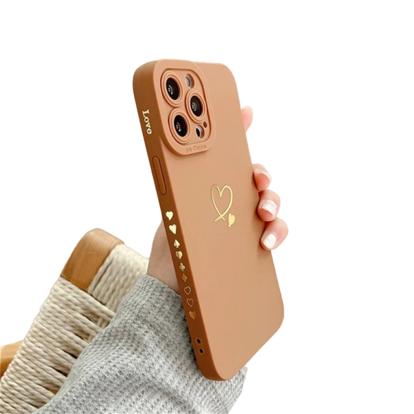 Siliconen hoesje met hart voor iPhone 15 Pro Max bruin