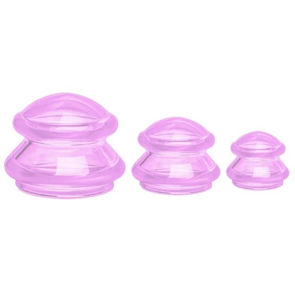 Siliconen massagecups set van 3 stuks 5,9 x 8,2 cm 4,5 x 6,3 cm 2,9 x 4 cm Vacuümzuignappen voor lichaams- en gezichtsmassage Anti-cellulitis Verbetering van de bloedsomloop roze
