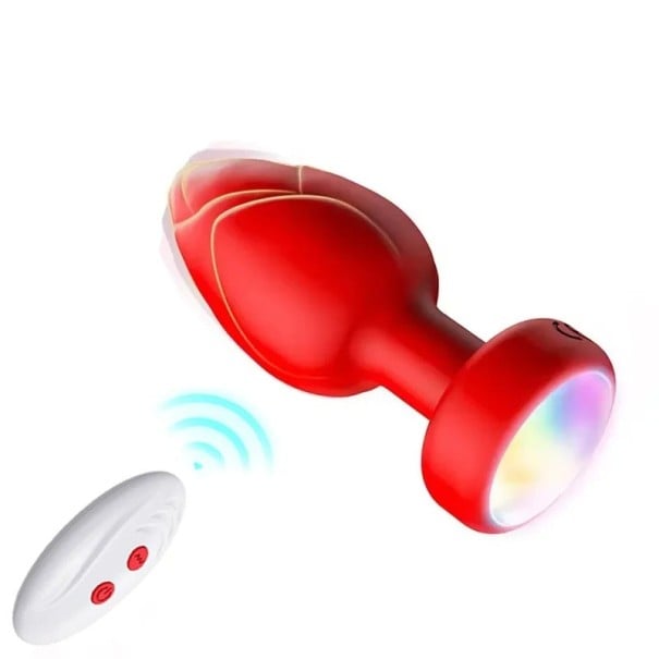 Siliconen vibrerende anale plug met LED-achtergrondverlichting, afstandsbediening, 10 vibratiestanden, kleurveranderend, waterdicht, discrete rood