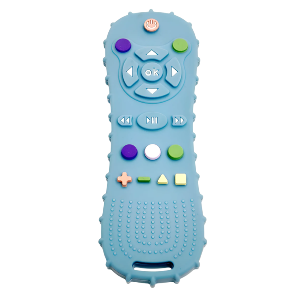 Silikon-Beißring für Babys 15 x 5 cm Kinderbeißring in Form einer Fernbedienung Sicheres Spielzeug für die Zahnentwicklung Motorische Entwicklung blau