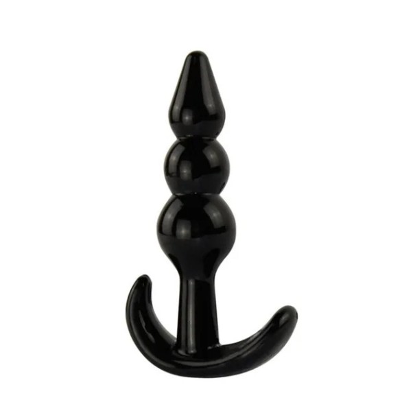 Silikon buttplug i form av 3 bollar med ett böjt handtag för enkel hantering och diskret förpackning för komfort och avskildhet svart
