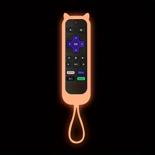 Silikon-Fernbedienungsabdeckung, 14 x 4,5 cm, Katzenohr, im Dunkeln leuchtende Schutzhülle für TCL Hisense Roku TV, rutschfestes Design orange