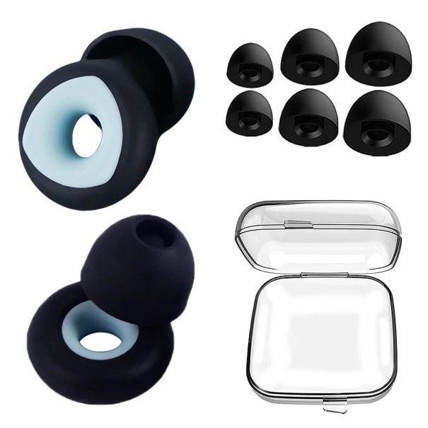 Silikon-Ohrstöpsel, Anti-Lärm, wiederverwendbar, schalldicht, wasserdicht, zum Schwimmen, mit Etui, weiche Ohrenschützer schwarz-blau