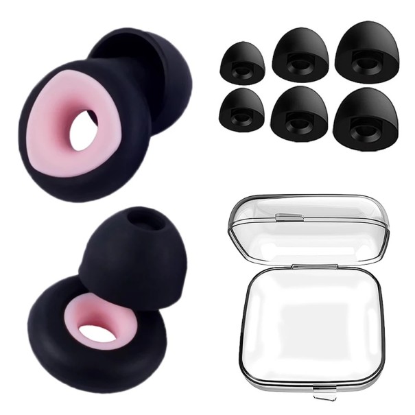 Silikon-Ohrstöpsel, Anti-Lärm, wiederverwendbar, schalldicht, wasserdicht, zum Schwimmen, mit Etui, weiche Ohrenschützer schwarz-rosa