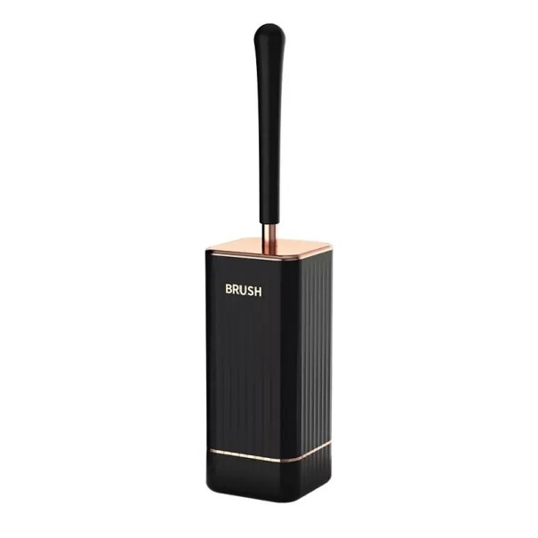 Silikon WC-Bürste mit langem Griff 41 cm Halterung 21 × 8,3 cm schnelltrocknende wasserdichte Toilettenbürste zur Reinigung des Badezimmers schwarz