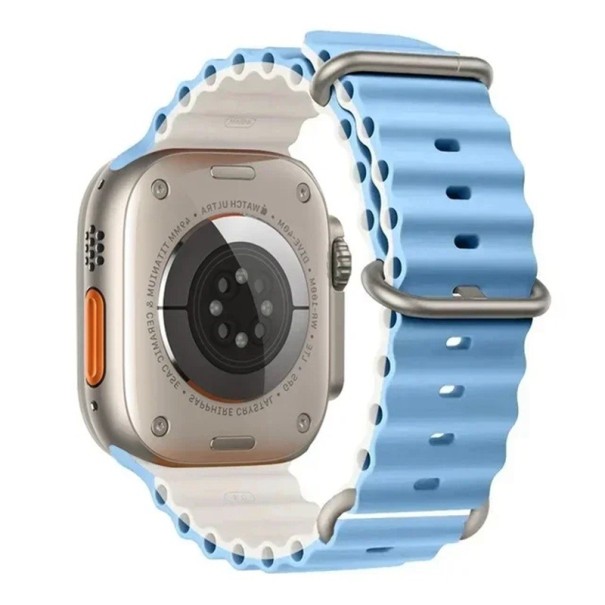 Silikonarmband 38 mm 40 mm 41 mm für Apple Watch Wasserfestes Armband mit Titanverschluss Verstellbare Schlaufe und Mehrfachverstellung weiß-blau