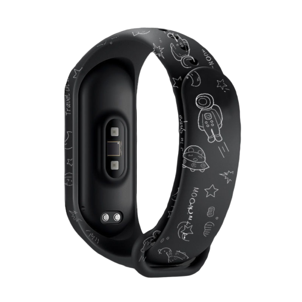 Silikonarmband für Xiaomi Mi Band 3 / 4 mit Weltraumthema A4013 schwarz