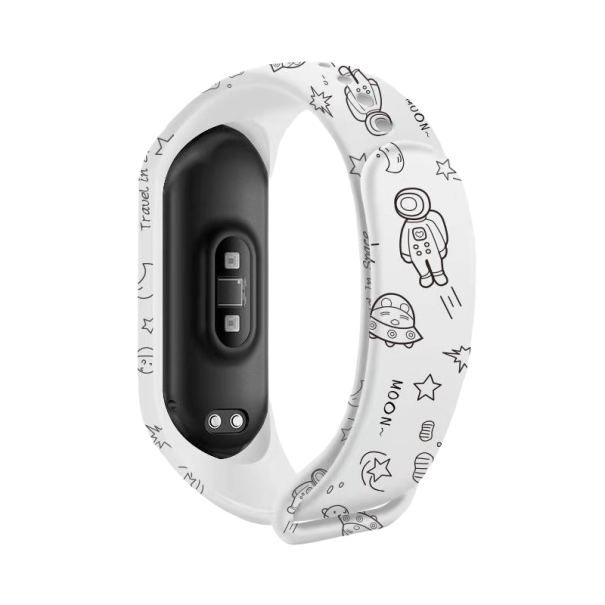 Silikonarmband für Xiaomi Mi Band 5 / 6 mit Weltraumthema A4014 weiß