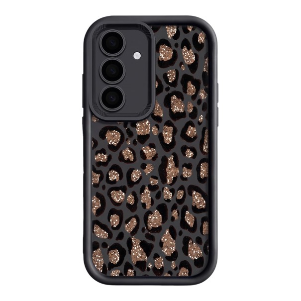 Silikonbeskyttelsescover til Samsung Galaxy A56 Holdbart Leopardpletter med glitrende midte Trinvist kameraramme Fleksibelt mobilcover sort