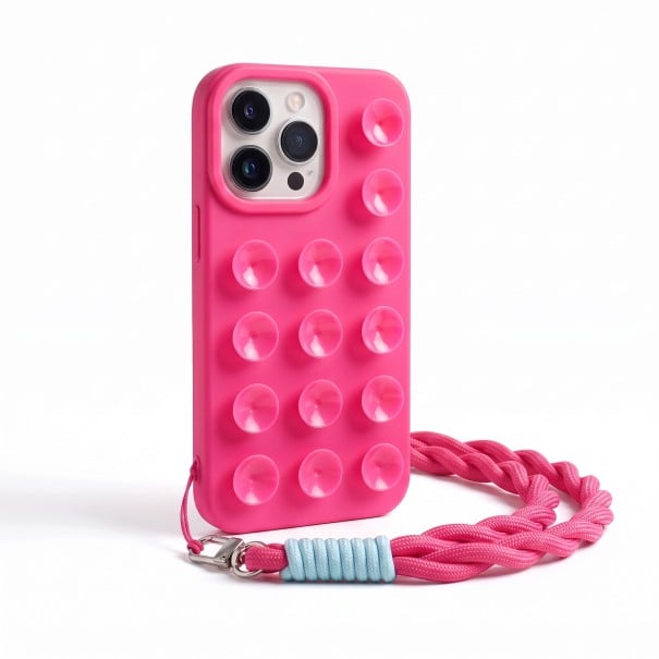 Silikoncover med sugekopper og rem til iPhone 17 Pro Max Antiskrid behandling Holder på glatte overflader Til videoer mørkerosa