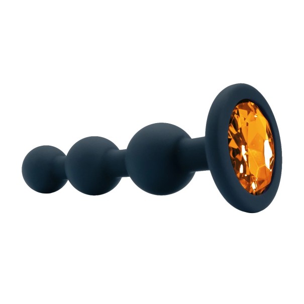 Silikone analplug formet som tre perler med en farvet spids for sensuel stimulering og æstetisk effekt, længde 11 cm, diskret emballage. orange