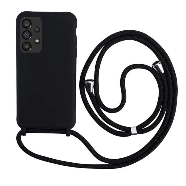 Silikone beskyttelsescover med snor til Samsung Galaxy S23 Ultra sort