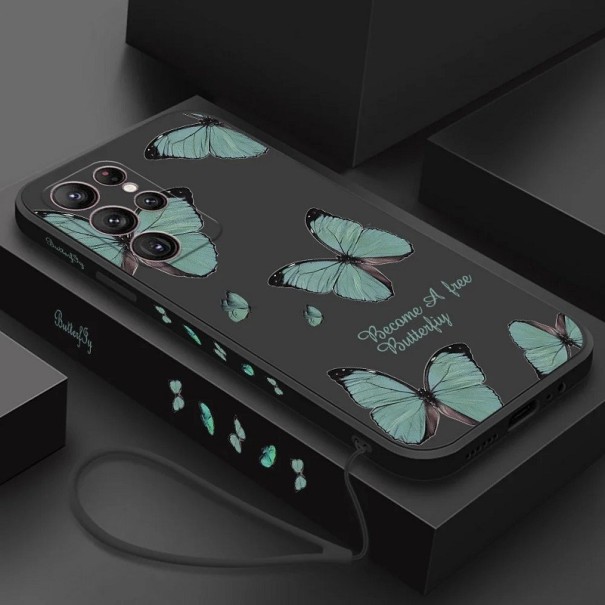 Silikonecover med grønt sommerfuglemotiv til Samsung Galaxy S20 FE 2022, sort 1