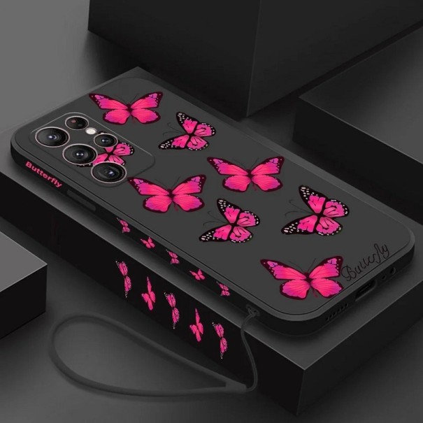 Silikonecover med neonrosa sommerfuglemotiv til Samsung A54 5G, sort 1