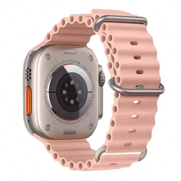 Silikonenen band 42 mm voor Apple Watch S10 Waterdicht band met titanium gesp Verstelbare lus en meerpuntsluiting rose pink