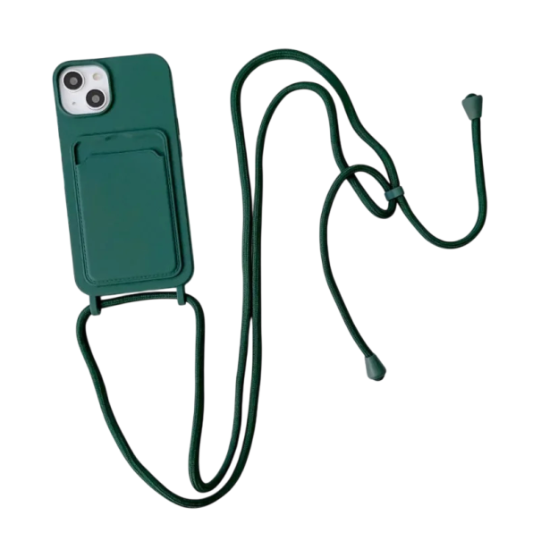 Silikonenkoffer Crossbody met koord voor iPhone 17 Pro Kaartvak Beschermhoes tegen vallen Comfortabel dragen donkergroen