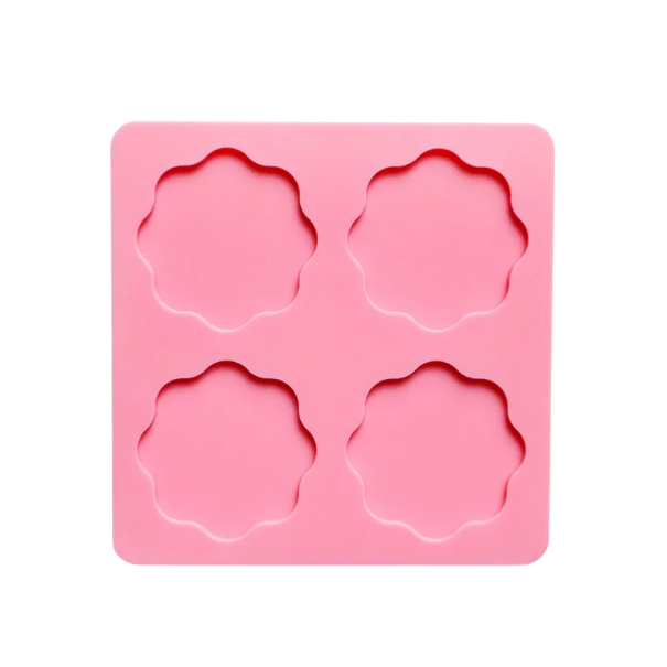 Silikonform för sigill 4 hål 3,3 cm Form 8 x 8 cm För gjutning av vaxsigill i inbjudningar rosa
