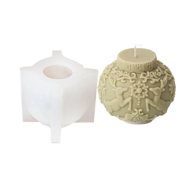 Silikonform til lys 8 x 7 cm Julekugle med motiv af rensdyr Form til støbning af voks, harpiks, sæbe dekorationer 1