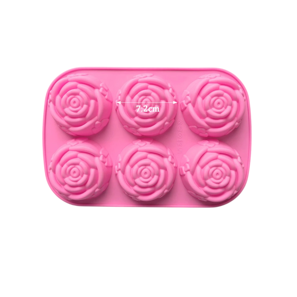Silikonform til støbning af sæbe og lys Rosa Rose 6 rum 24 x 16,2 x 3 cm mørkerosa