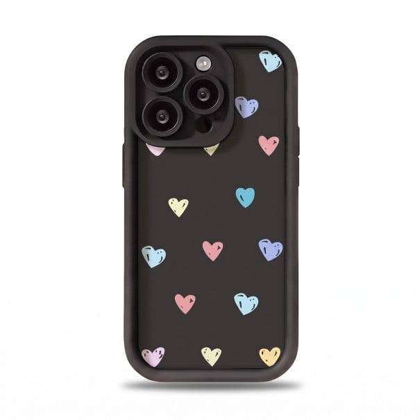 Silikonhoes voor Samsung Galaxy A37 met gekleurde hartjes Duurzaam Verhoogde randen boven het scherm Volle hartjes Camera bescherming Voor dagelijks gebruik zwart