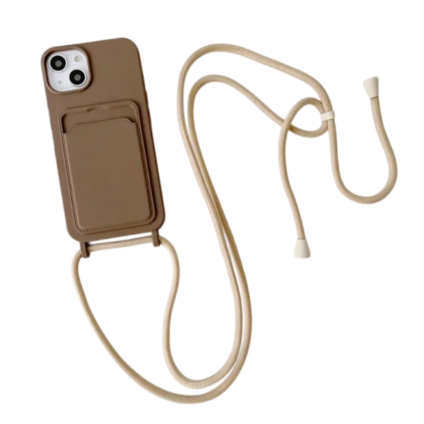 Silikonhülle Crossbody mit Schnur für iPhone 17 mit Kartenfach Schutzhülle gegen Sturz Praktisches Tragen kaffee