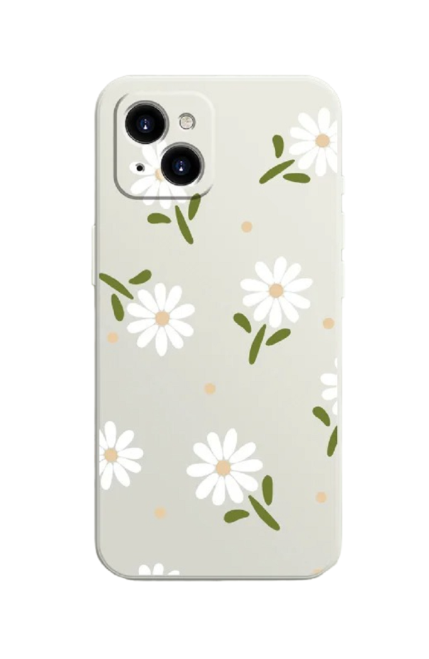 Silikonhülle mit weißem Blumenmotiv für das Samsung Galaxy A34, beige 1