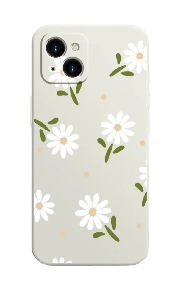 Silikonhülle mit weißem Blumenmotiv für Samsung Galaxy A14, beige 1