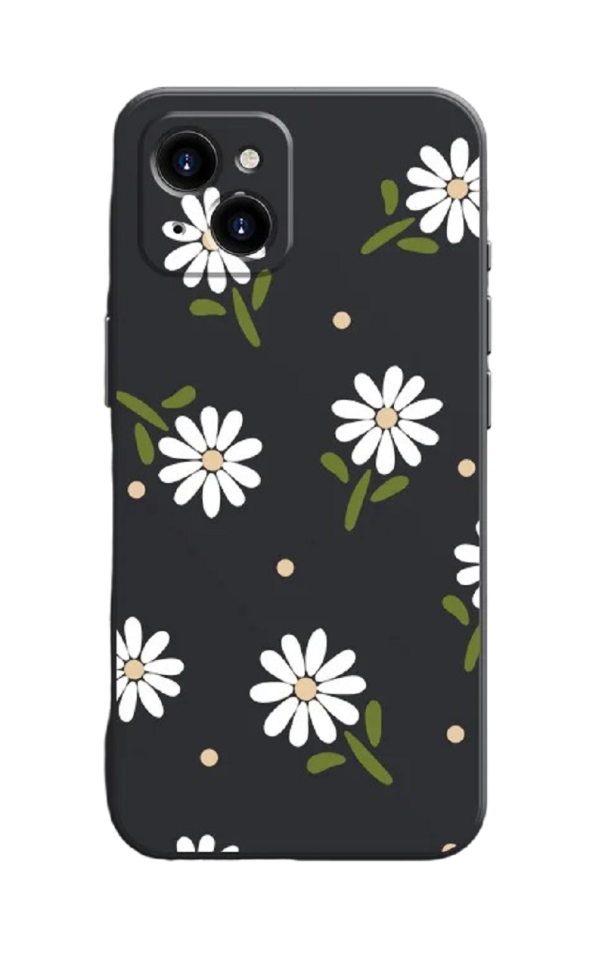 Silikonhülle mit weißem Blumenmotiv für Samsung Galaxy A14, schwarz 1