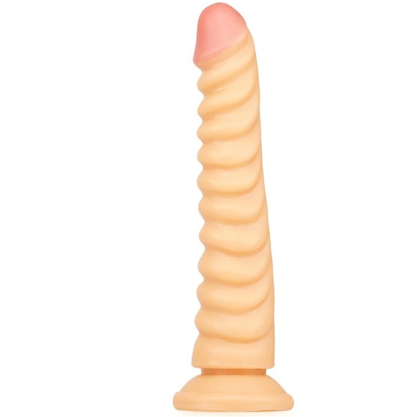 Silikoninen dildo harjanteilla 22 x 4 cm, imukupilla handsfree-käyttöön, huomaamaton pakkaus mukavuutta ja yksityisyyttä varten. ihonvärinen