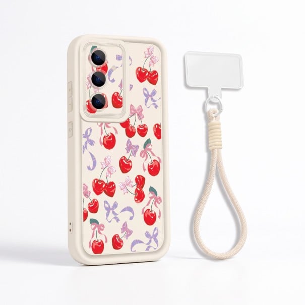 Silikoninen suojakuori rannekkeen kanssa Samsung Galaxy A15 5G Kestävä Punaiset kirsikat ja rusetit Kameran suoja Puhelimen kuori 1