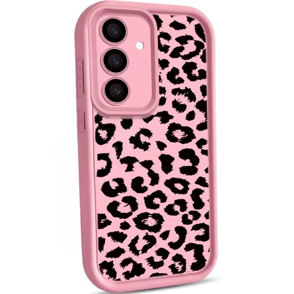Silikoninen suojakuori Samsung Galaxy A16:lle leopardikuosisella painatuksella Kestävä ja joustava Kameran kohoumarunko Peitetyt painikkeet Päivittäiseen käyttöön vaaleanvaaleanpunainen