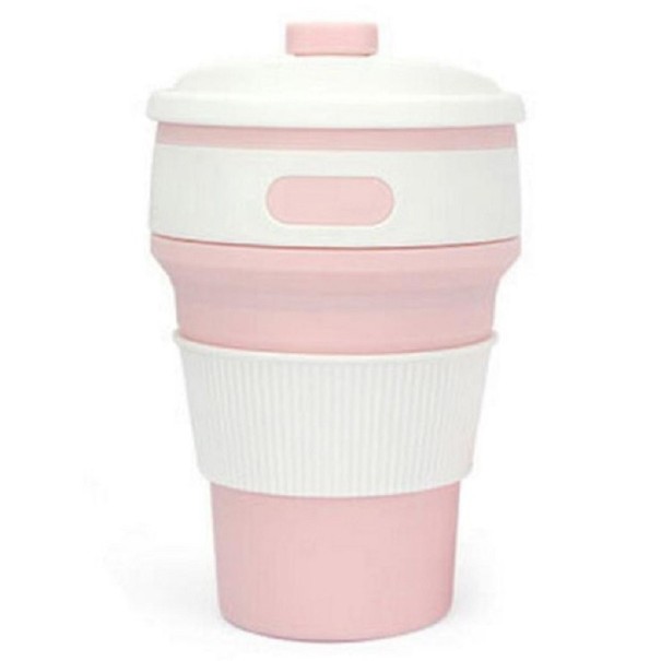 Silikoninen taittuva muki 350 ml vaaleanpunainen