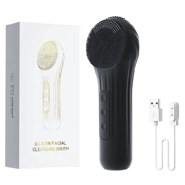 Silikonischer sonic Gesichtsreinigungsbürste Wasserfestes Massagegerät mit Vibrationen und Wärmetherapie 42–45°C schwarz