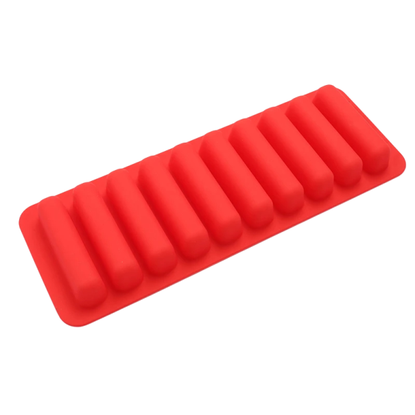 Silikonisform 25×9×7,5 cm Kreativ fingerform med 10 galler Livsmedelsklassad silikon för glass, pudding, choklad och baranvändning röd