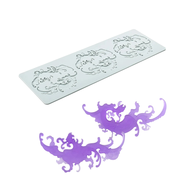 Silikonová forma na dort ornamentální dekor 125 x 360 mm pružný silikon světle modrá forma na dezerty a zdobení 1