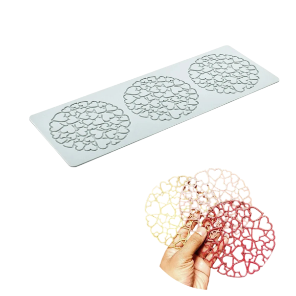 Silikonová forma na dort srdíčkový kruh dekor 125 x 360 mm pružný silikon světle modrá forma na dezerty a zdobení 1