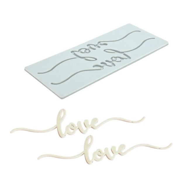 Silikonová forma na nápis love 138 x 160 mm pružný silikon světle modrá forma na dorty dezerty zdobení cukrářská pomůcka 1