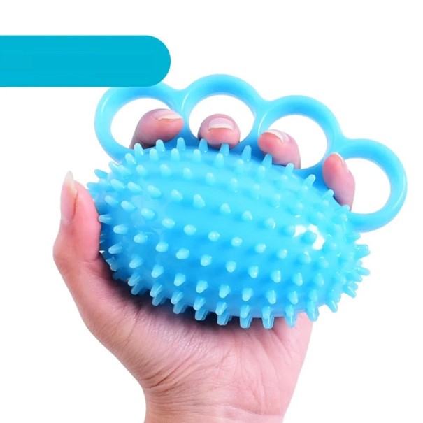 Silikónová masážna pomôcka pre ruky, 3 otvory, masážny body roller, protistresová pomôcka, 12 cm, 2,5 cm hroty, modrá modrá