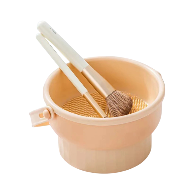 Silikonová miska na čištění štětců s držákem na sušení závěsný design pro makeup štětce a kosmetické houbičky oranžová