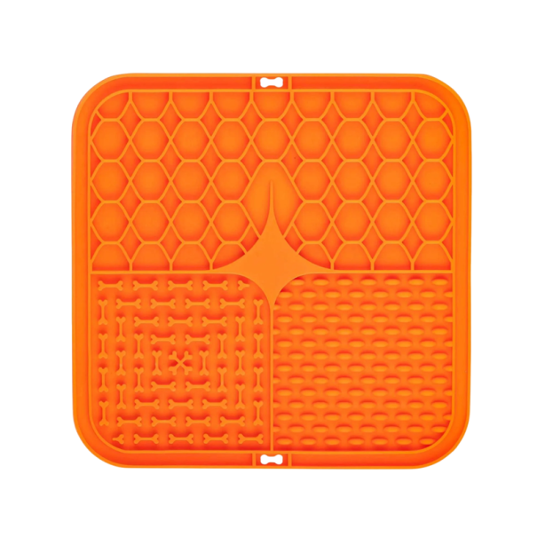 Silikónová olizovacia podložka pre psov 15,5 x 15,5 cm Potravinársky silikón s prísavkami Pomalé kŕmenie Zábava a úľava od stresu oranžová