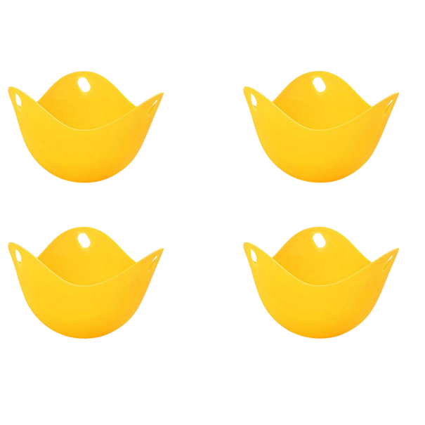 Silikónové kelímky na varenie vajec 9 x 6,5 cm Sada 4 ks Opakovane použiteľné formy Bez škrupiny Jednoduché čistenie Varenie vajec v pare žltá