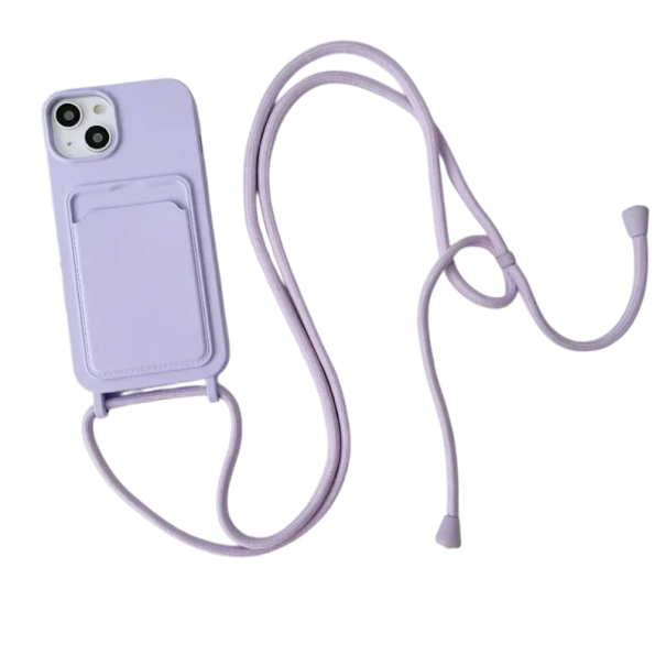 Silikonové pouzdro Crossbody se šňůrkou pro iPhone 17 Pro Max Přihrádka na kartu Ochranný obal proti pádu Pohodlné nošení fialová
