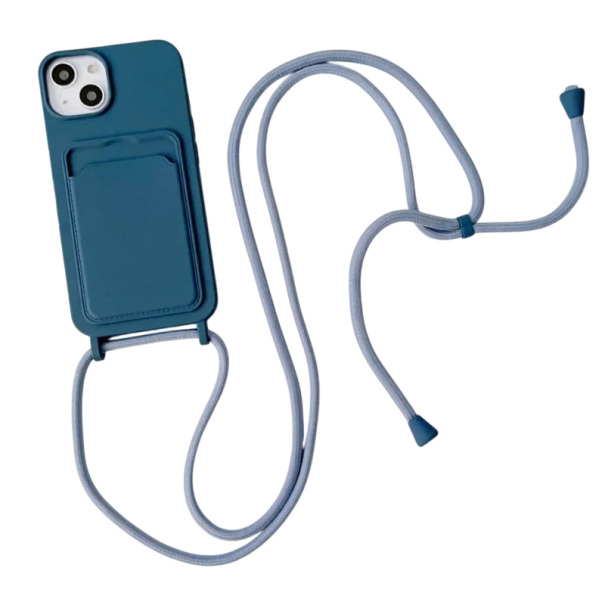 Silikonové pouzdro Crossbody se šňůrkou pro iPhone 17 s přihrádkou na kartu Ochranný obal proti pádu Praktické nošení modrá