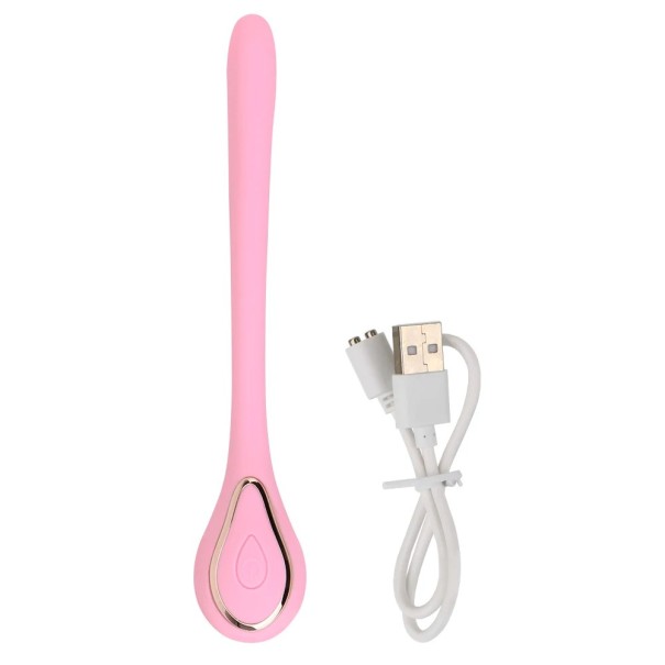 Silikonový mini vibrátor ve tvaru lžičky, 10 režimů vibrací, nabíjení na magnetický USB kabel růžová
